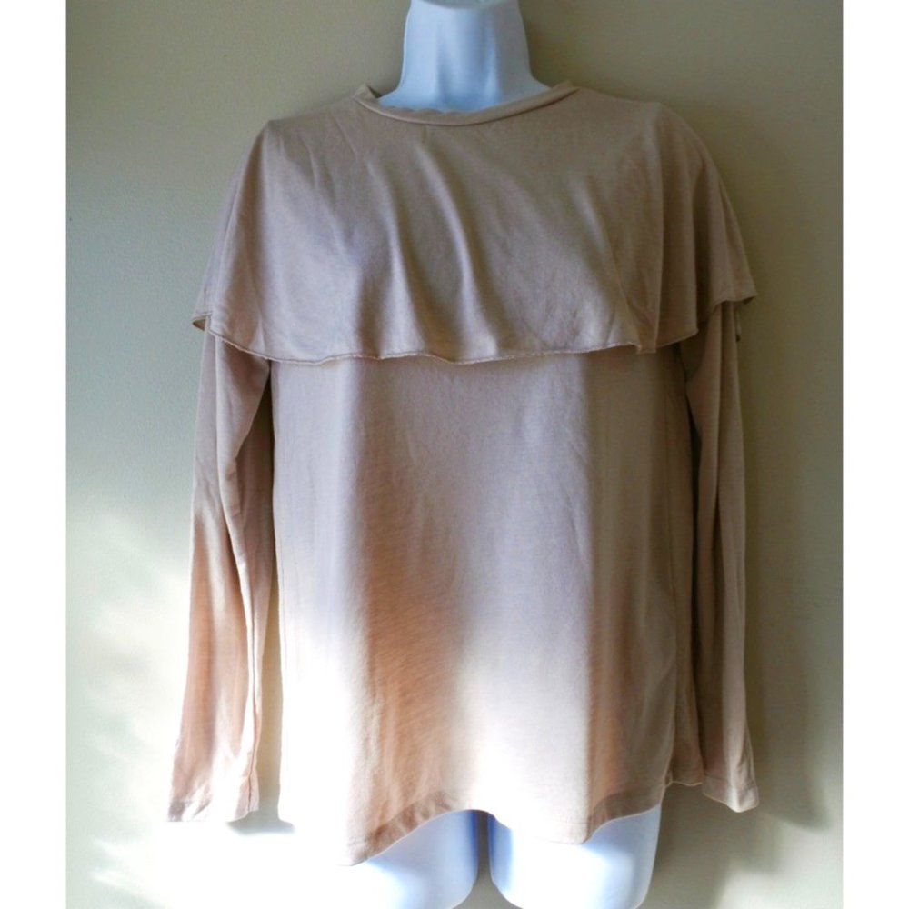 ZARA LS beige t-shirt wide collar size M
